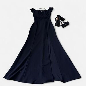 Sequin Hearts Black Maxi Dress with Cap Sleeves